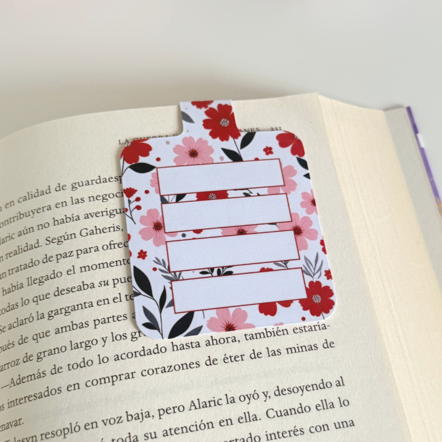 Marcapáginas magnético postits floral rojo