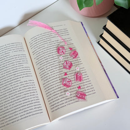Acrylic bookmark with pink book pattern