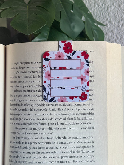 Marcapáginas magnético postits floral rojo