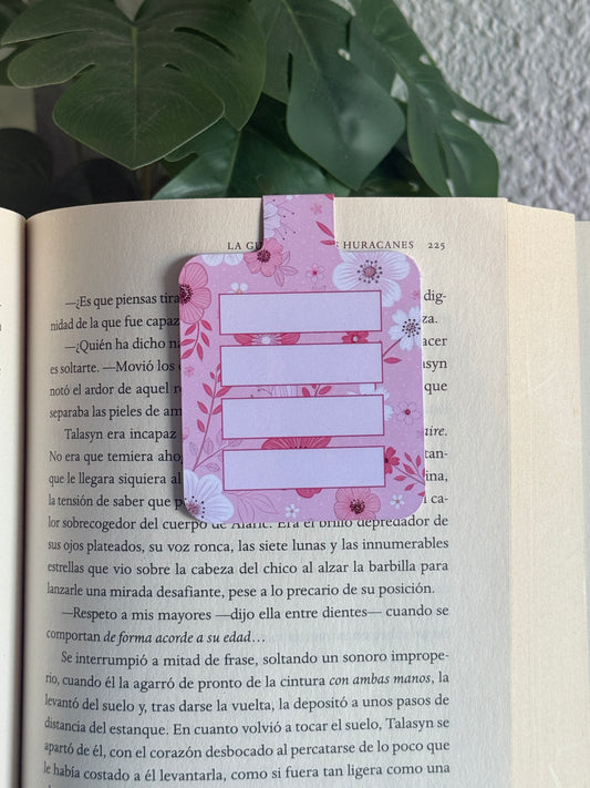 Marcapáginas magnético postits floral rosa