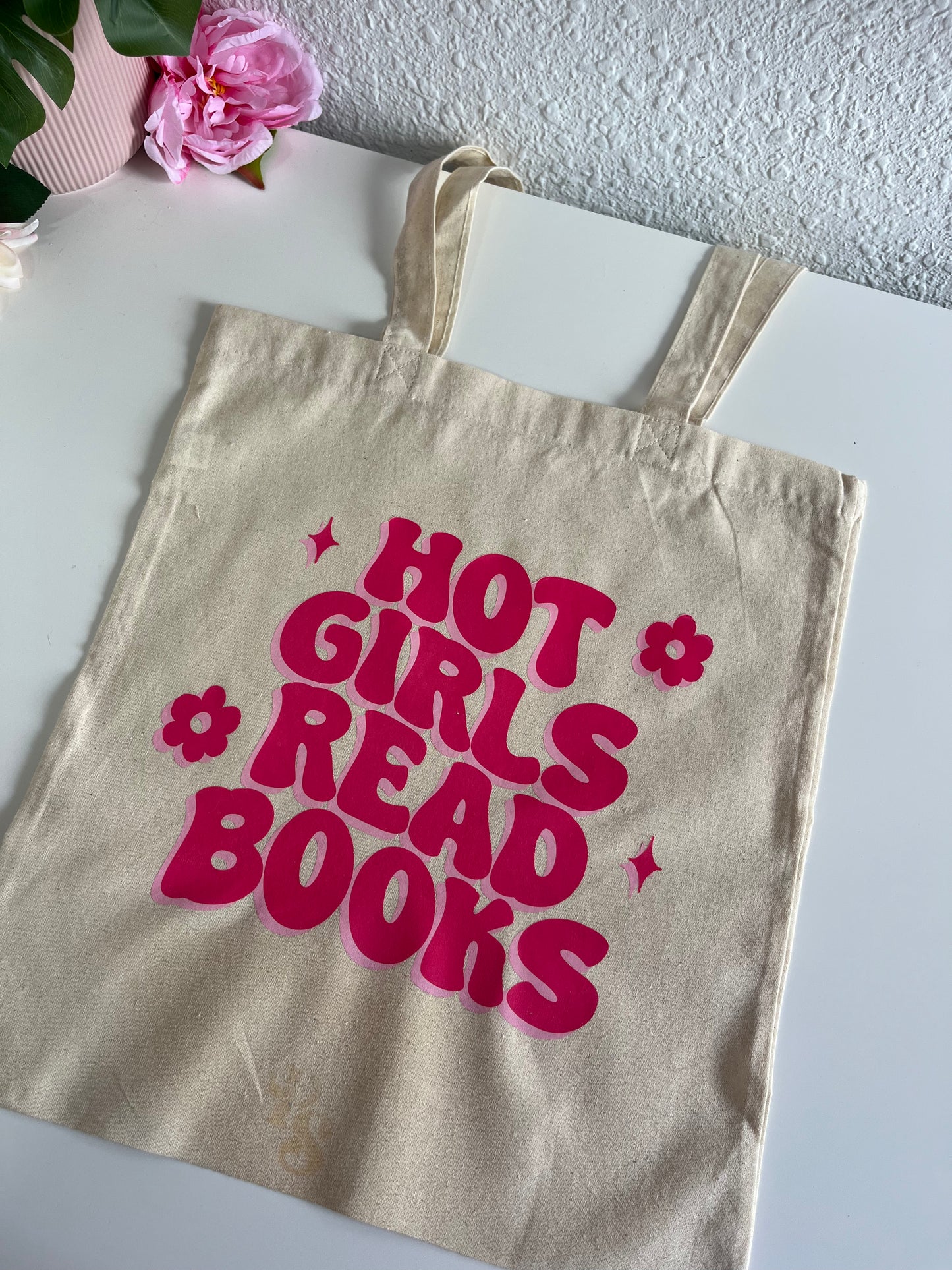 Totebag "Hot girls read books" pink